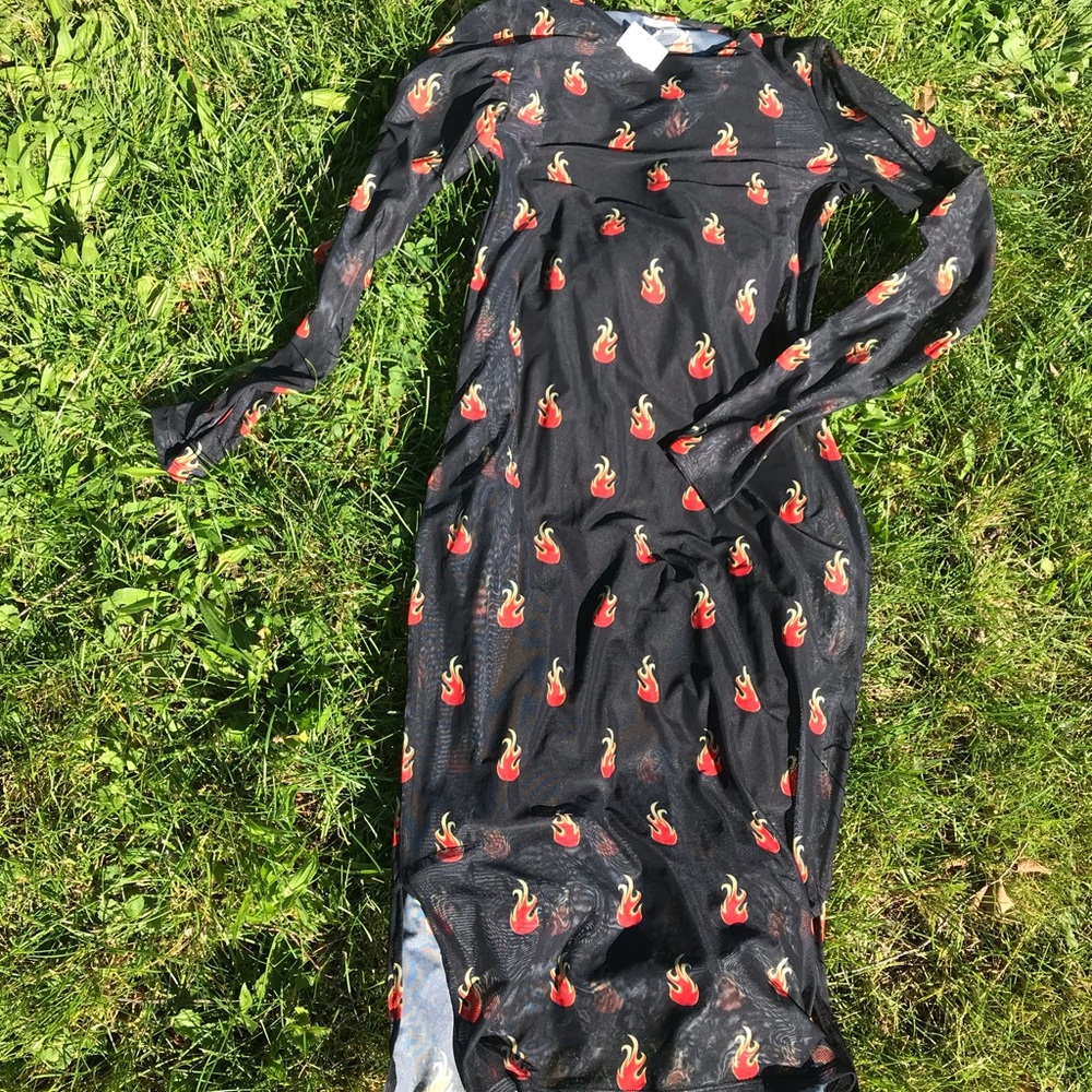 🔥 Black Sheer Flames Dress w/ Slip 🔥
